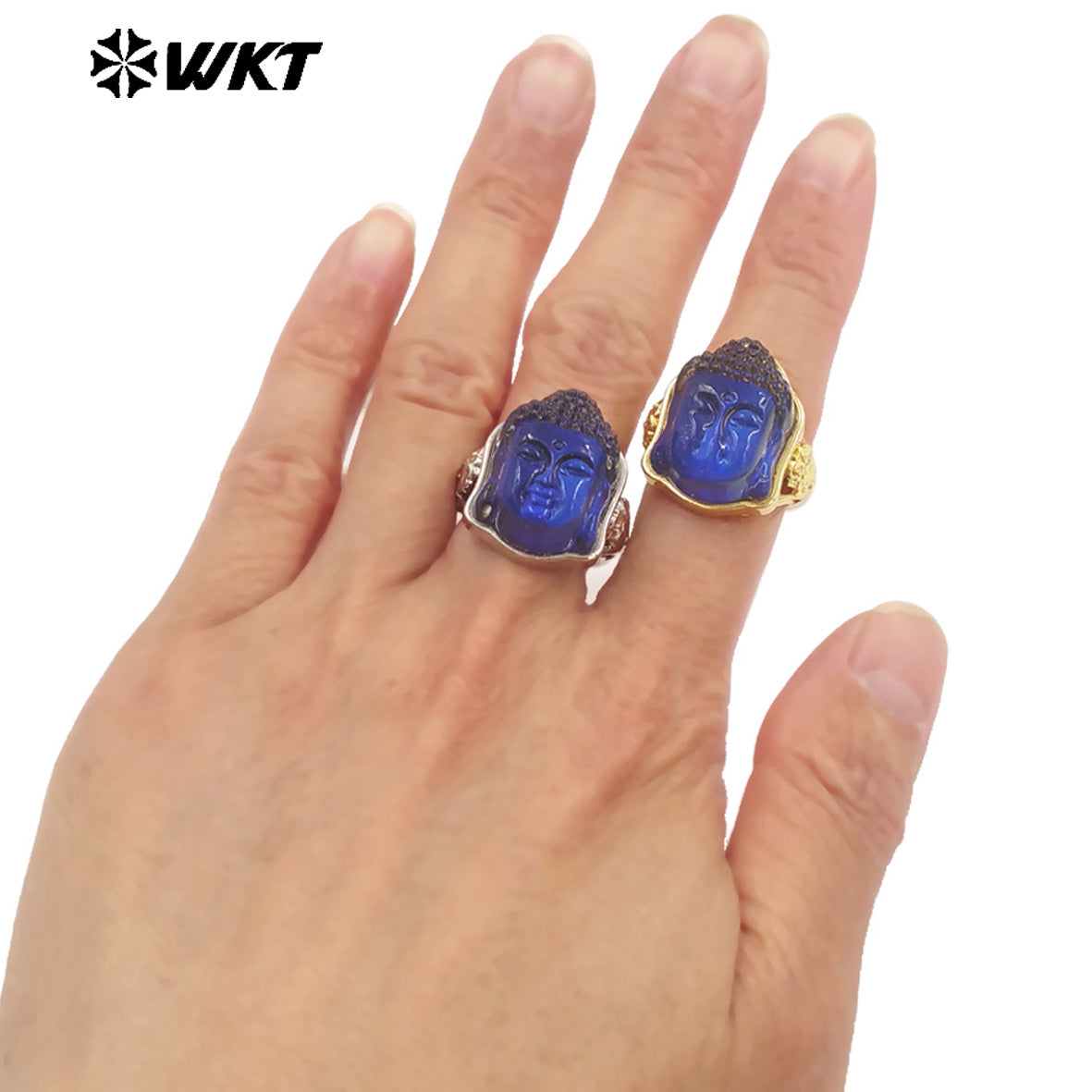 WT-R547 Natural Transparent Blue Crystal in Titanium 18K Gold Plated and Silver Color Ring for Man and Women Fine Accessory