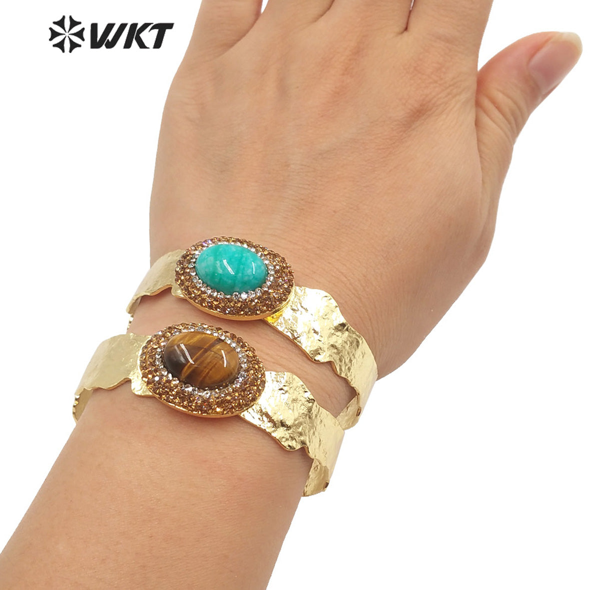 WT-B628 Europe Colorful Precious Gemstone Opening Bangle with Rhinestone Setting Women Oval Amethyst Stone Bangle