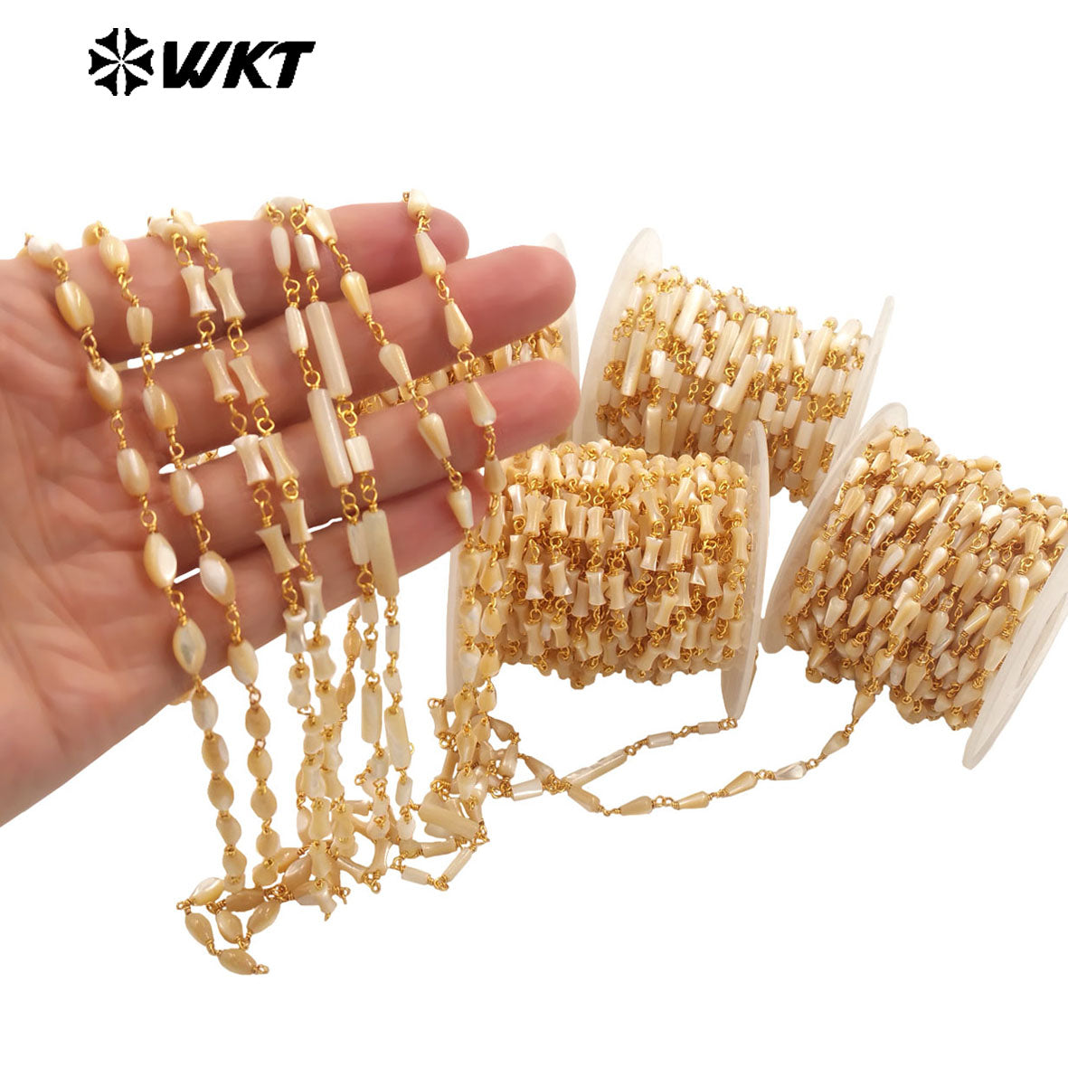 WT-RBC240 New Handmade Wire Wrapped Natural Trumpet Shell Beads Jewelry Chain for Necklace or DIY Making Findings