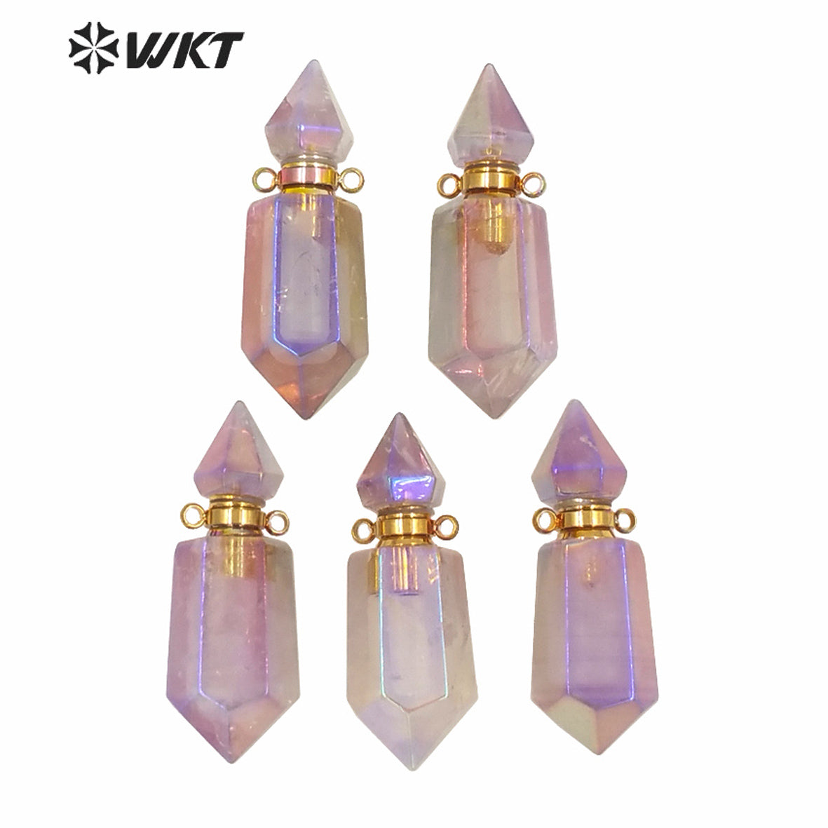 WT-P1592 WKT Exclusive Newest Natural Light Purple Stone Double Loops Aura Spirit Quartz Essencial Oil Stone Pendant As Gift