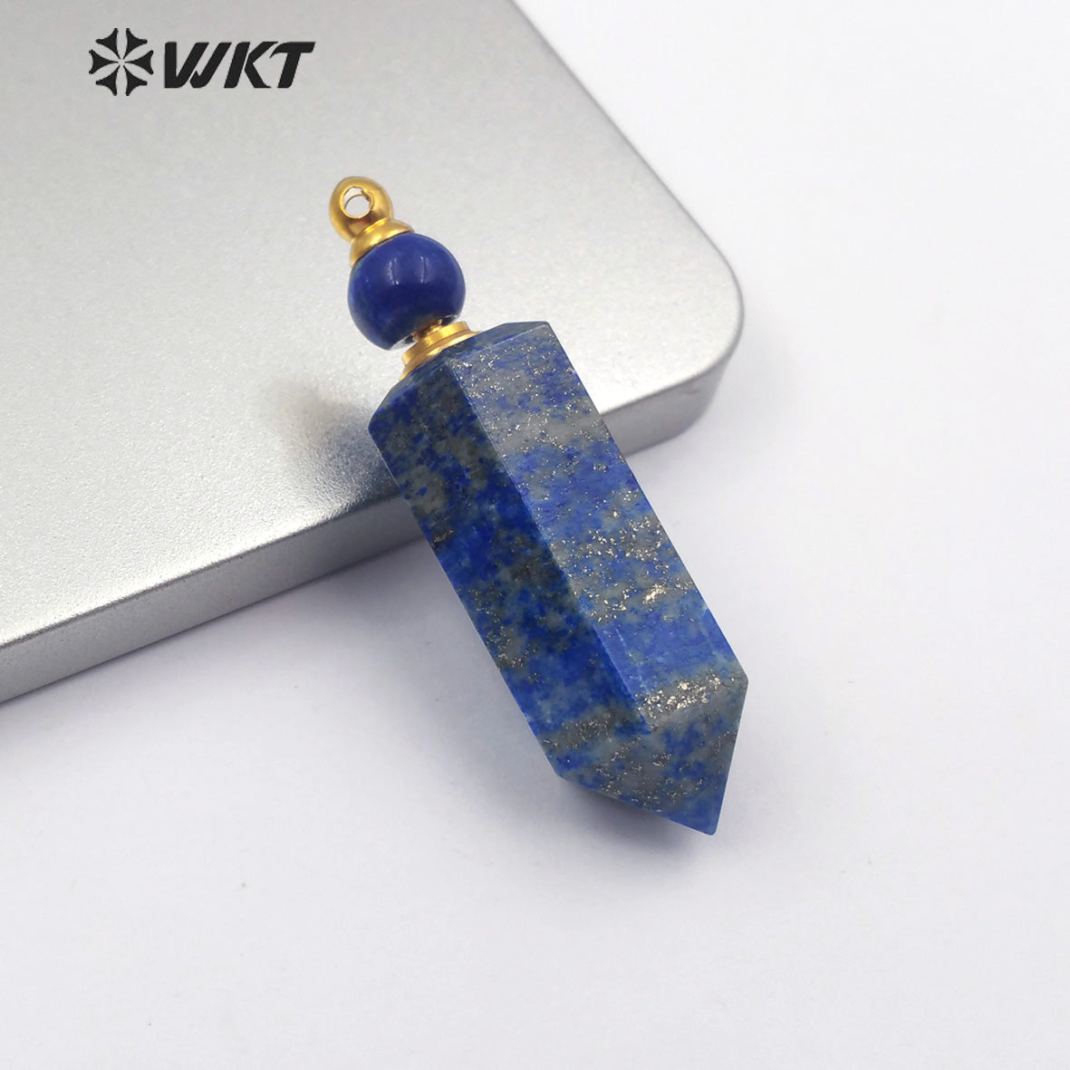 WT-P1463 Fashion Stone Perfume Bottle Pendant Natural Amethyst Lapis Rose Quartz Blue Agate Pendant Stainless Steel Accessory