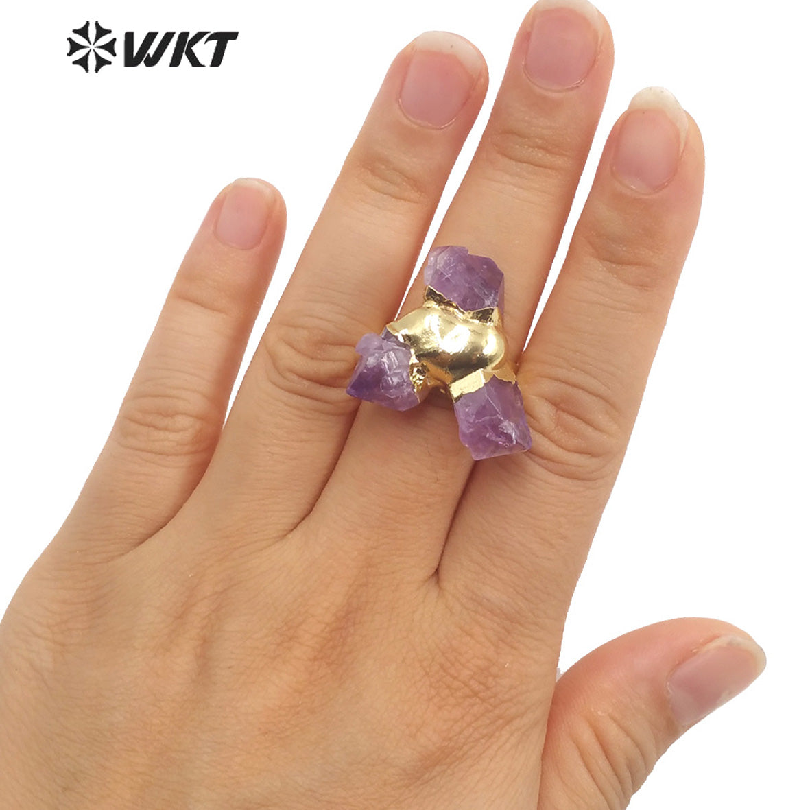WT-R393 WKT 2022 Bohemian Women's Jewelry Cluster Amethyst Stone Ring for Lady Ring Natural Stone for Wedding Party Gold Ring