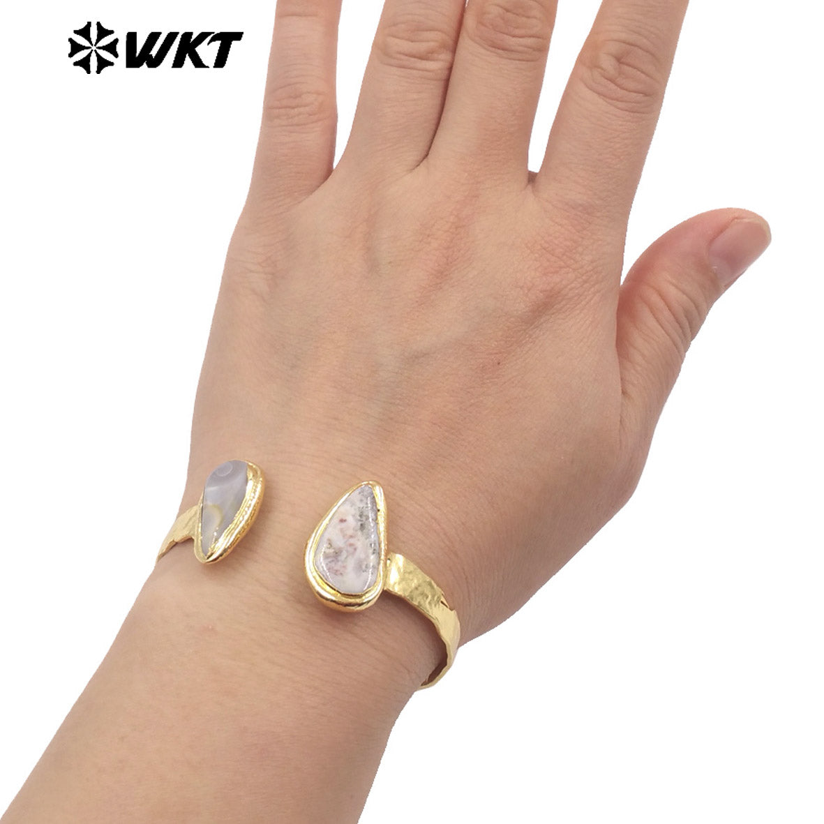WT-B695 Wholesale Natural Double Ocean Jasper Irregular Stone Design Cuff Bangle for Man or Women Retro Daily Decorative