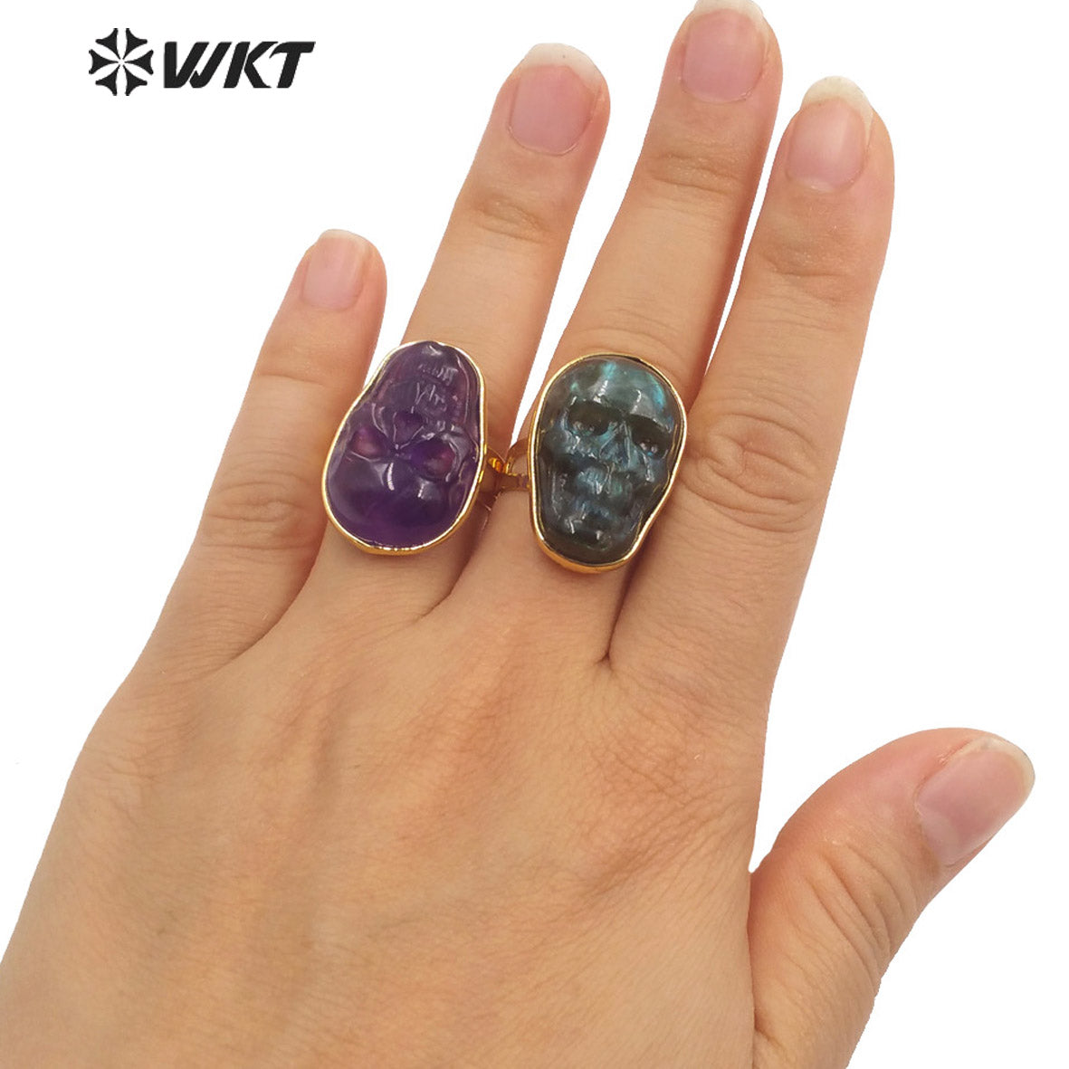 WT-R388 WKT 2022 New Arrive Jewelry Stone Amethyst Labradorite Ghost Head Rings Hip Hop Style Skull Rings for Youth Jewelry