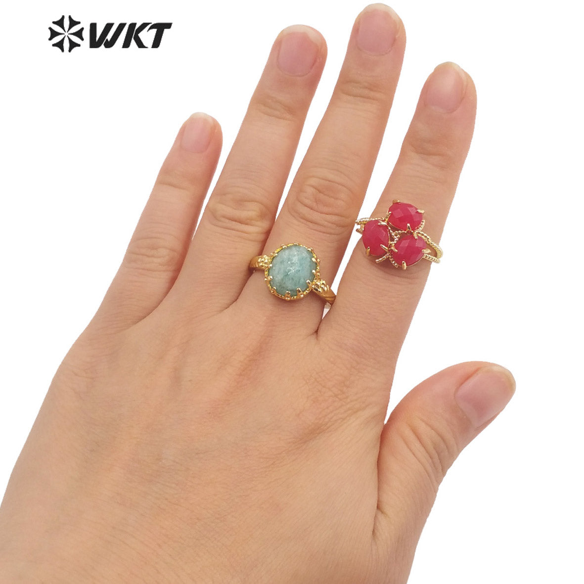 WT-R482 WKT Fashion Design Trendy Gift for Women Colorful High Quality Gorgeous Natural Jade Stone Ring