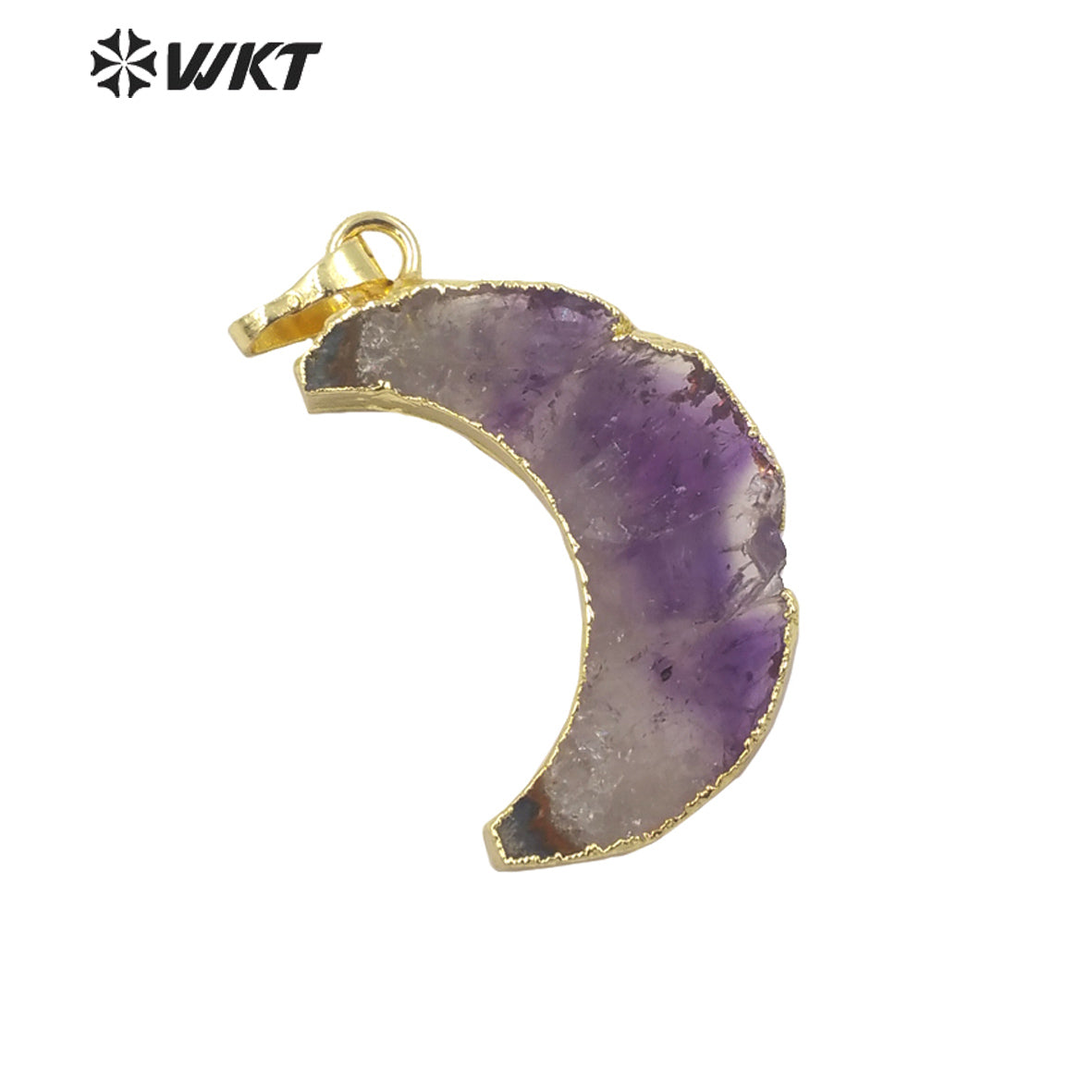 WT-P1705 New Small Size Slice Gold Plated Crescent Moon Aemethyst Stone Pendant Moon Lady Raw Stone Moon Pendant for Necklace