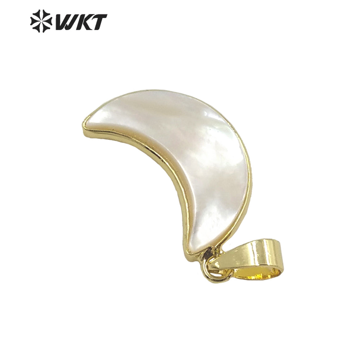 WT-JP319 Super Hot Natural Mother of Pearl White Shell Moon Pendants With Gold Bezel Lovely Tiny Crescent Jewelry Finding