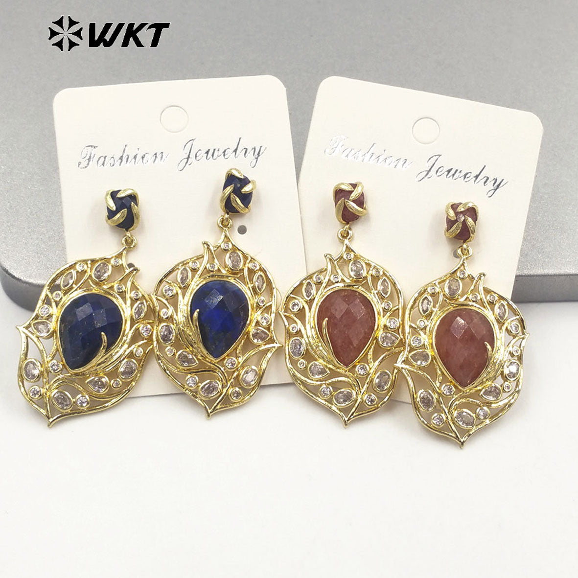 WT-ME090 Wholesale Fashion 18k Real Gold Plated Resist Tarnishable Gemstone Women Earrings for Vacation Earrings Studs
