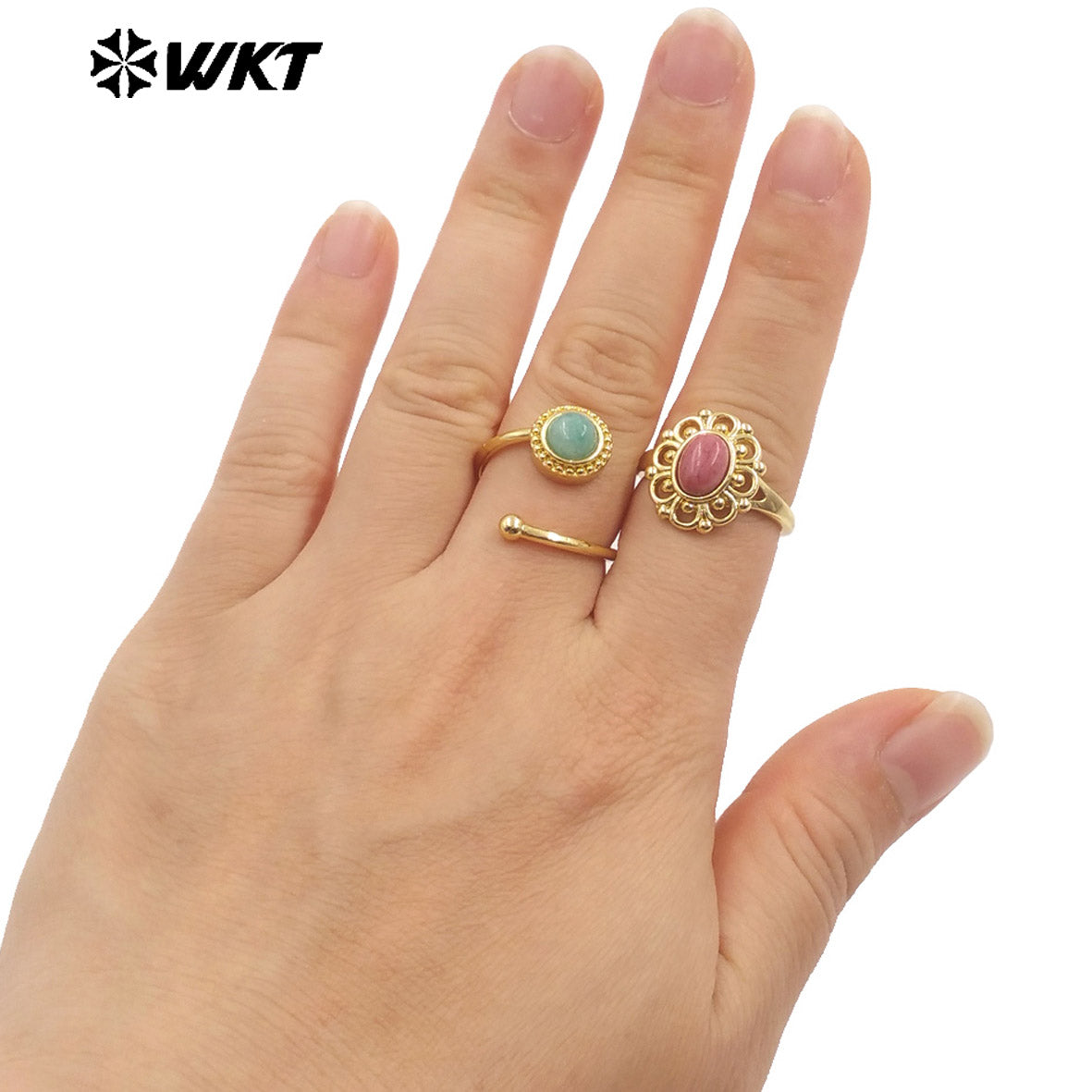 WT-R539 Newest Fashion Gold Plated Natural Gemstone Round Women Anniversary Birthday Gift Ring
