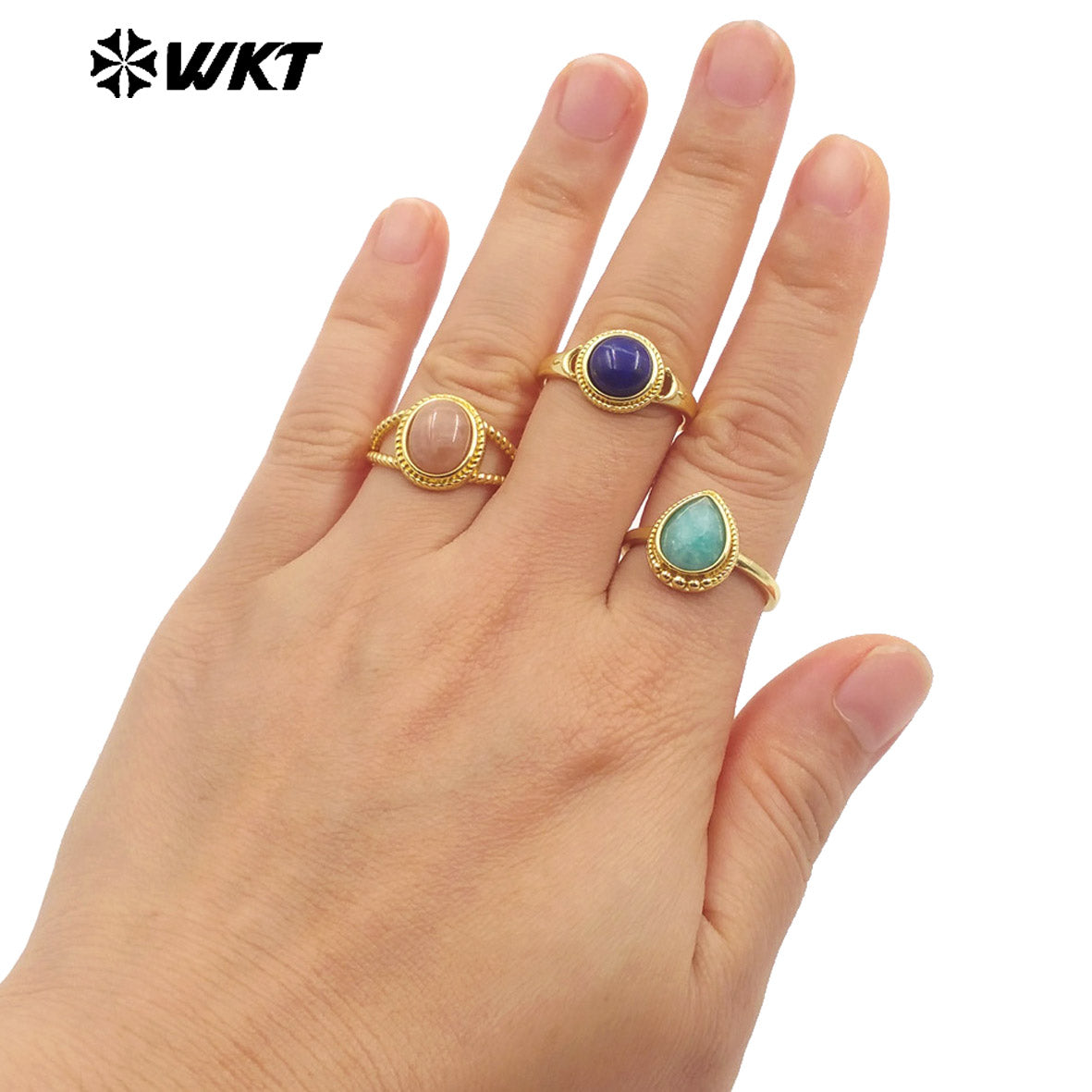WT-R507 Wholesale Fashion Gold Plated Oval Shape Delicate Stone Setting in 18K Gold Plated Malachite Lucky Ring