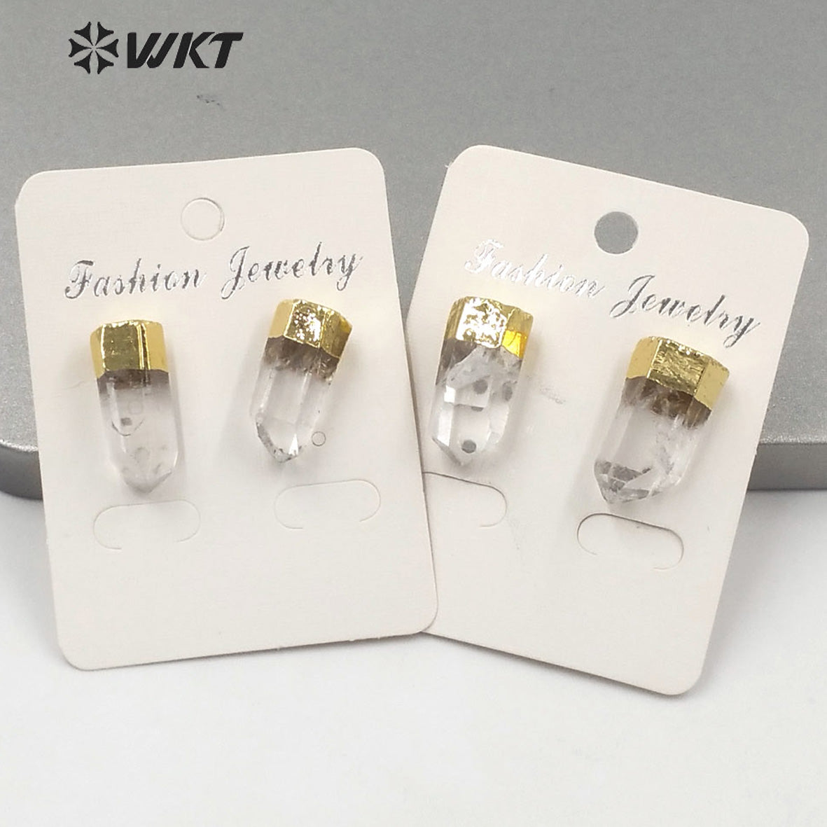 WT-E640 New Design Women Natural clear Crystal Quartz Earring Studs Fashion 18k Gold Plated Bullet Shape Quartz Studs