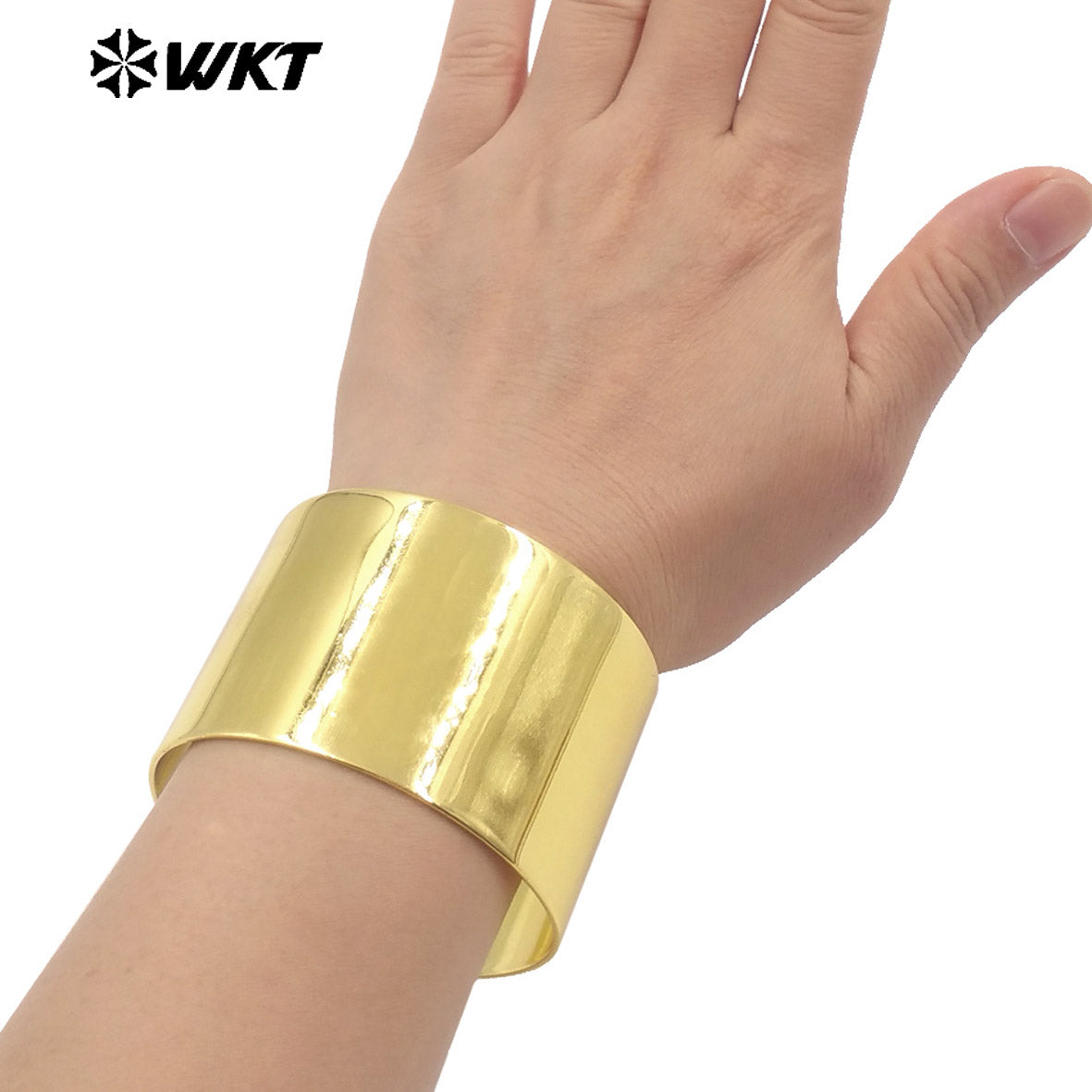 WT-B679 New Design High Quality18K Gold Plated Natural Yellow Brass Wide Bright Face Adjustable Unisex Bracelet Jewelry Finished