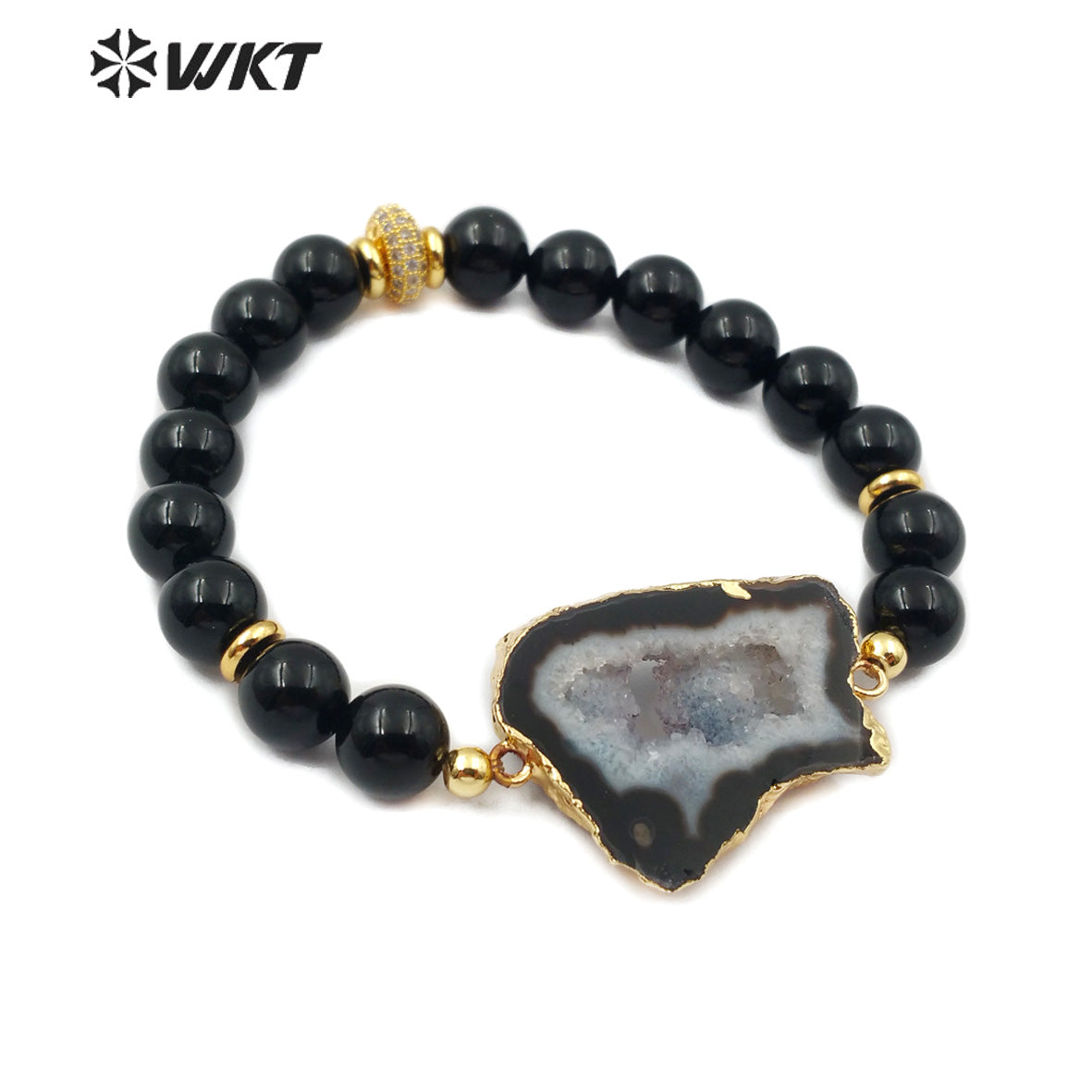 WT-B492 Wholesale Natural Gemstone Slices and Pearl Gold Electroplated Bracelet Women Fashion Charm Bracelet Jewelry