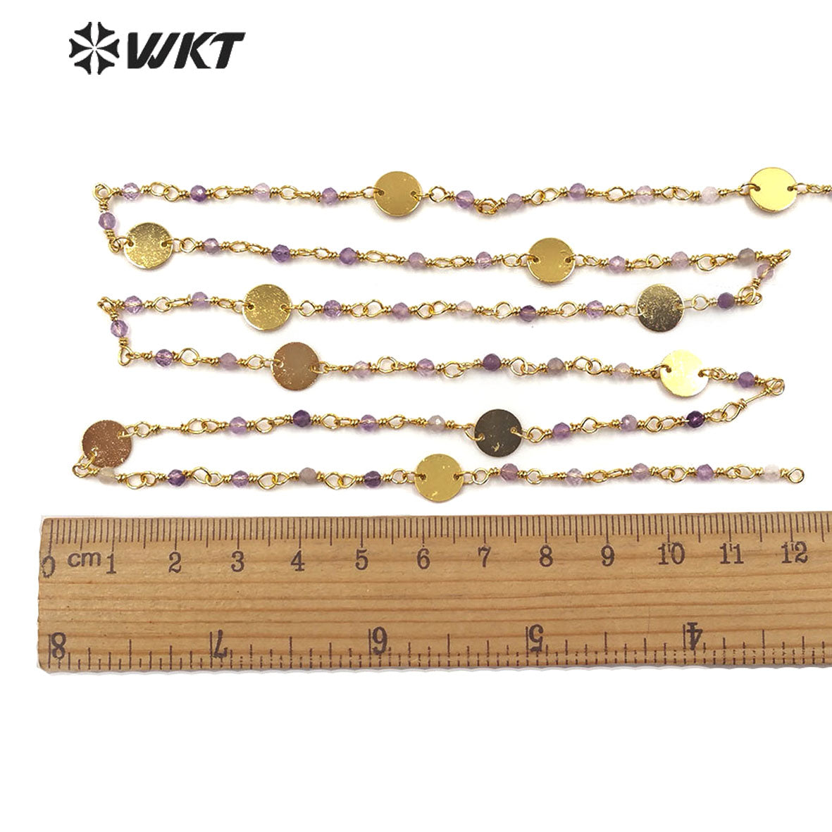 WT-RBC142 Wholesale Amethyst Beads Chain Hotsale Gold Plated Amethyst Rosary Beads Chain for Jewelry Making