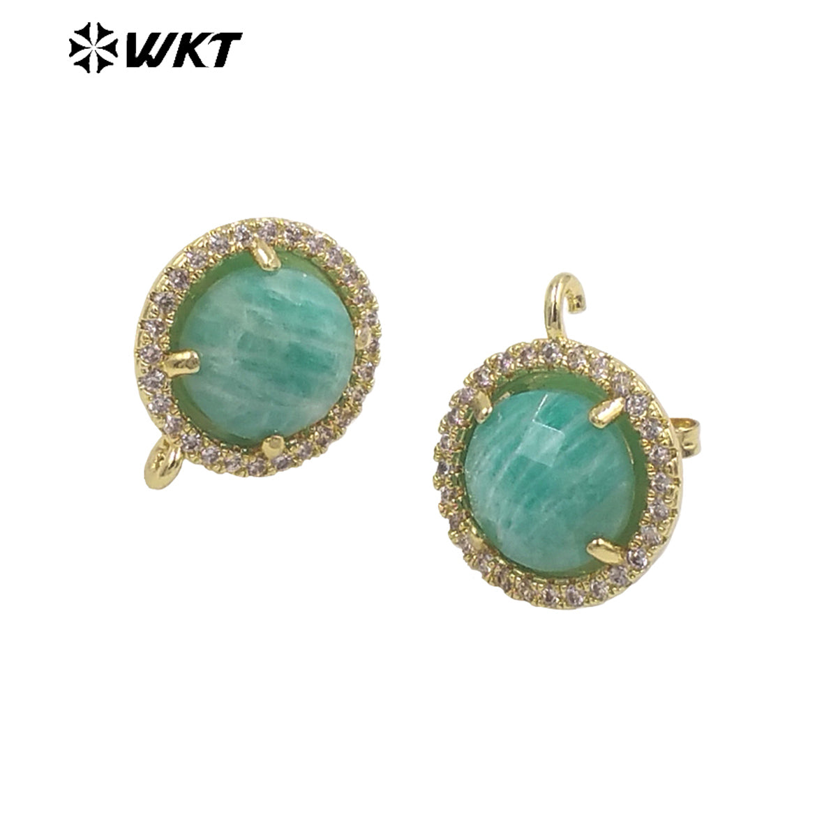 WT-JFE82 WKT Elegant 10mm Round 18k Gold Plated Claw Setting Stone Earring Hoops for DIY Making Fashion Gemstone Studs Findings