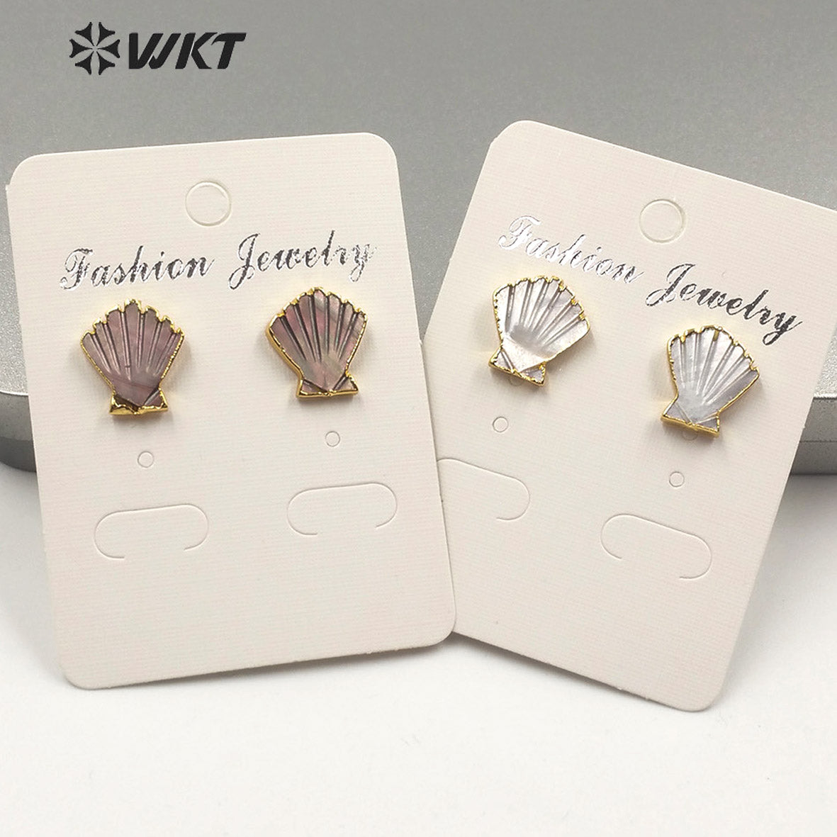 WT-E603 New Exclusive Design Fashion Gold Trim Sector Shell Studs Boho Style Charm Jewelry Natural Shell Studs