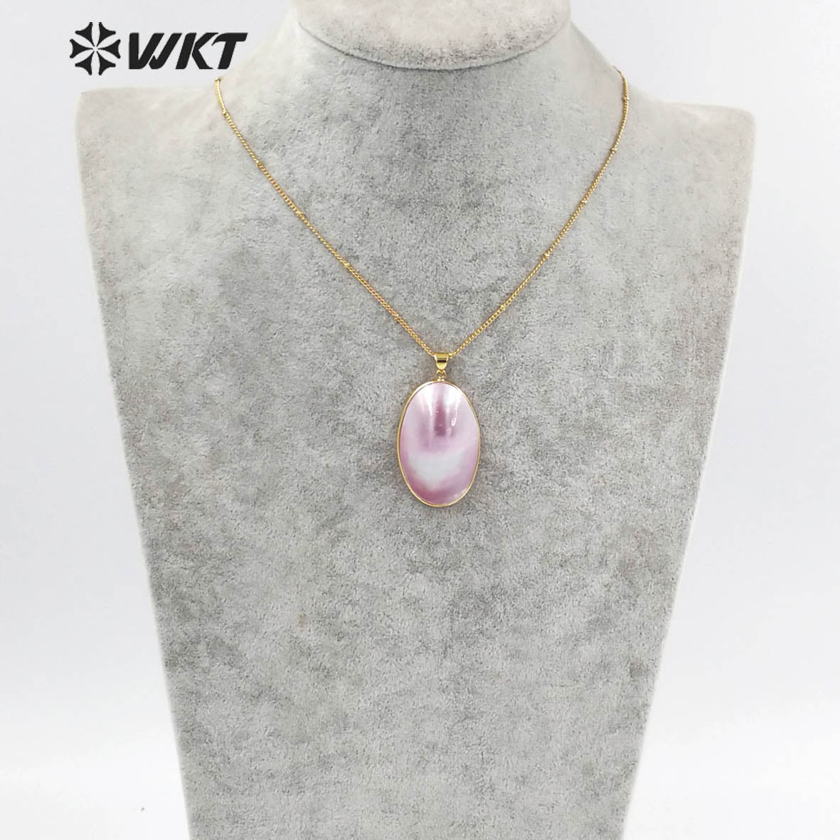 WT-JN229 Newest Summer Design High Polish Brightly Flash Natural MOP Necklace Women Oval Mabe Jewelry Pendant Necklace