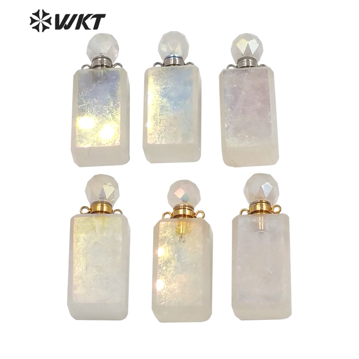 WT-P1651 Long Square Aura Crystal Quartz Stone Perfume Bottle Pendant for Necklace Design Women Wedding Anniversary Gift Pendant