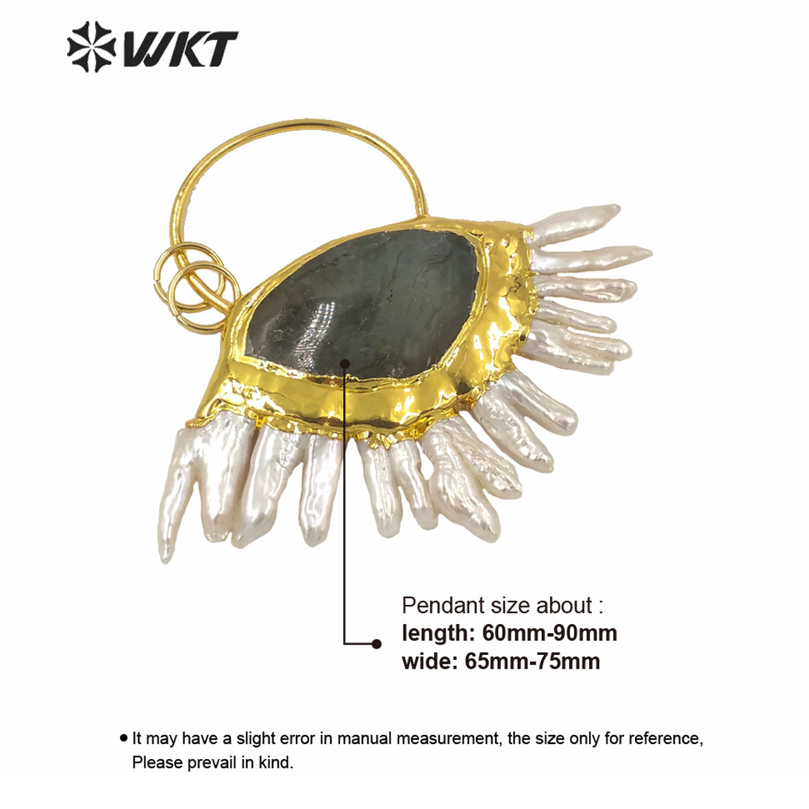 WT-P1588 Wholesale Amazing Natural Freshwater Pearl and Labradorite Stone Pendant Gorgeous Statement Women Gold Stone Pendant