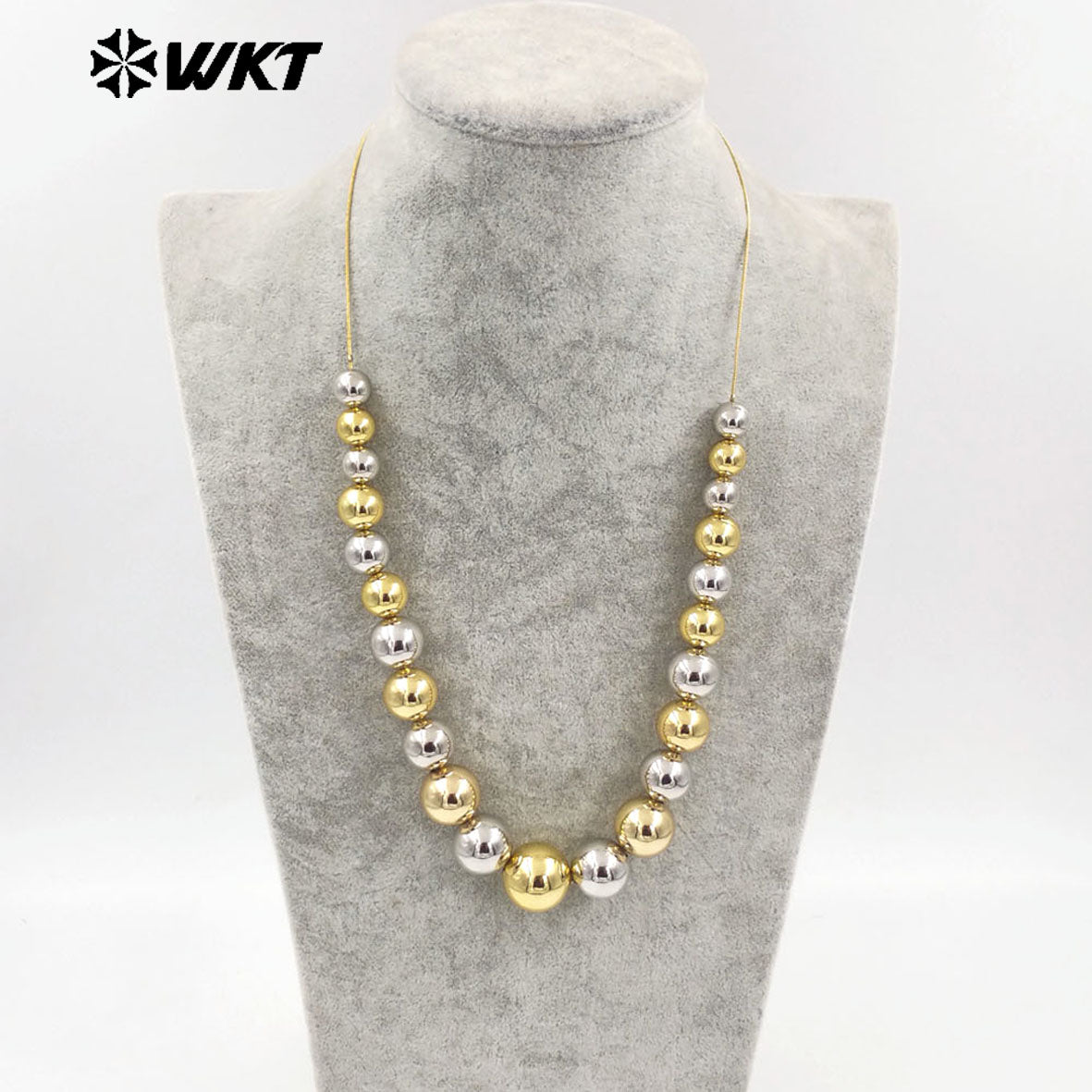 WT-JFN17 Have a Sense of Hierarchy 18K Real Gold Plated Round Brass Beads Chain Connect Statement Beads Necklace
