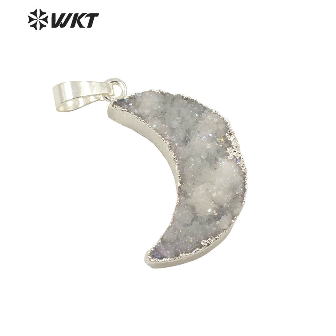 WT-P1706 Super Hot Natural Druzy Quartz Moon Pendant with Angel Color Fashion Women Jewelry Crescent Moon Stone Pendant