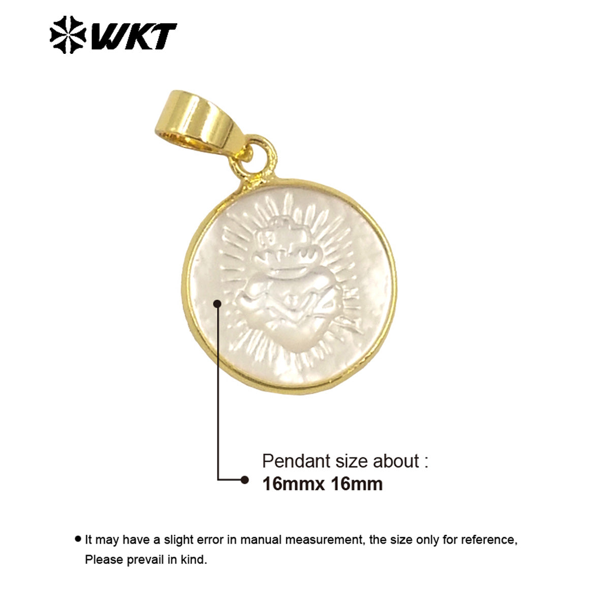 WT-JP374 Trendy Hot Handmade Carved Mother of Pearl Shell Carved the Heart of Saint Mary Pendants for Friend Gift Jewelry