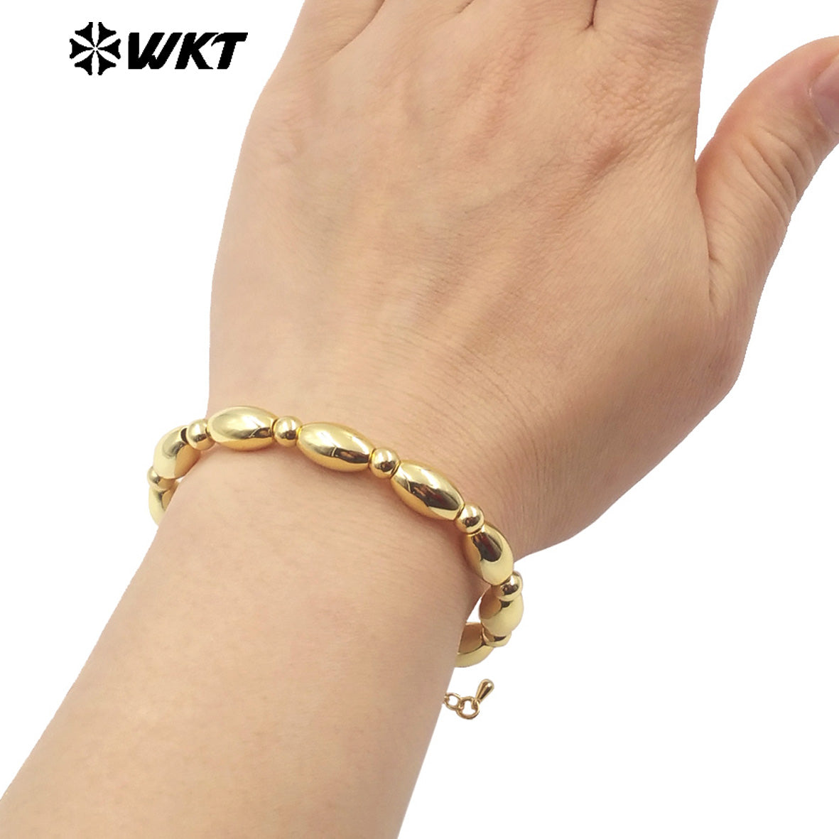 WT-JF349 Wholesale Fashion 18K Real Gold Plated Bullet Shape Hand Strand Made Beads Bracelet With Extend Chain