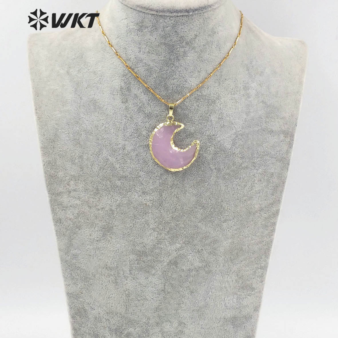 WT-N1349 WKT Beautiful Natural pink Opal Pendant Moon Necklace Gold Chain Lady's 2022 Trend Jewelry Gifts