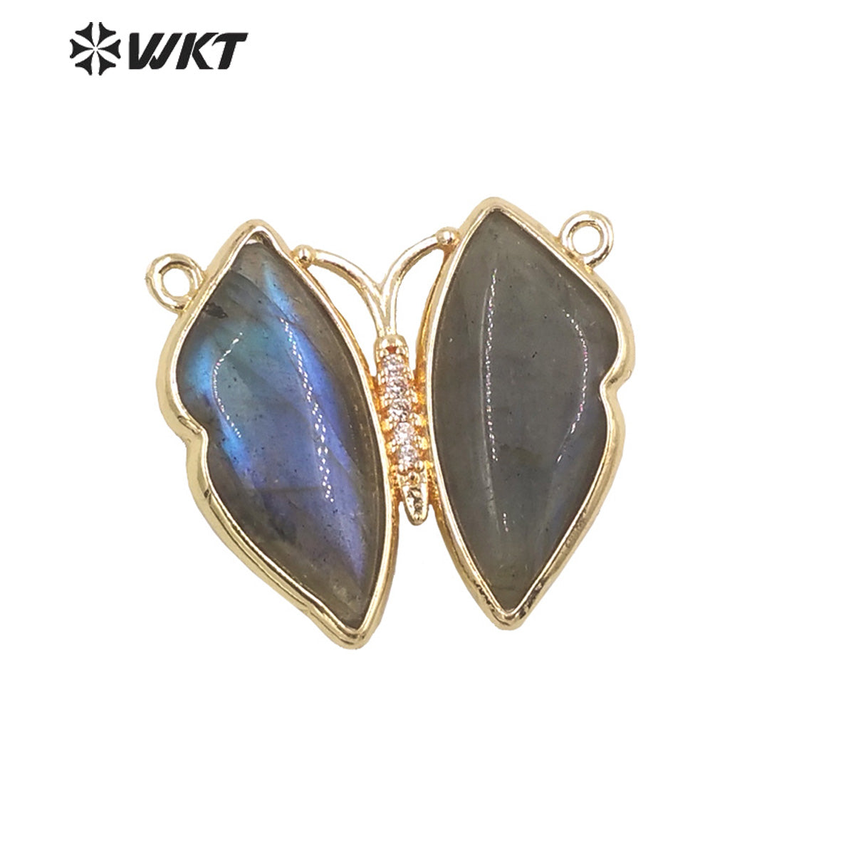 WT-P1881 Amazing Lifelike Lovely Natural Stone Butterfly Pendant Gold Double Loops Sun Stone Jewelry Pendant for Birthday Gift