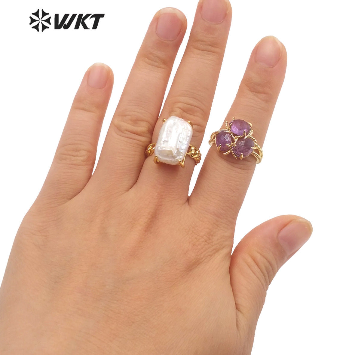 WT-R484 WKT Fashion Design Trendy Gift for Women Colorful Flower Shaped High Quality Gorgeous Natural Gemstone Stone Ring