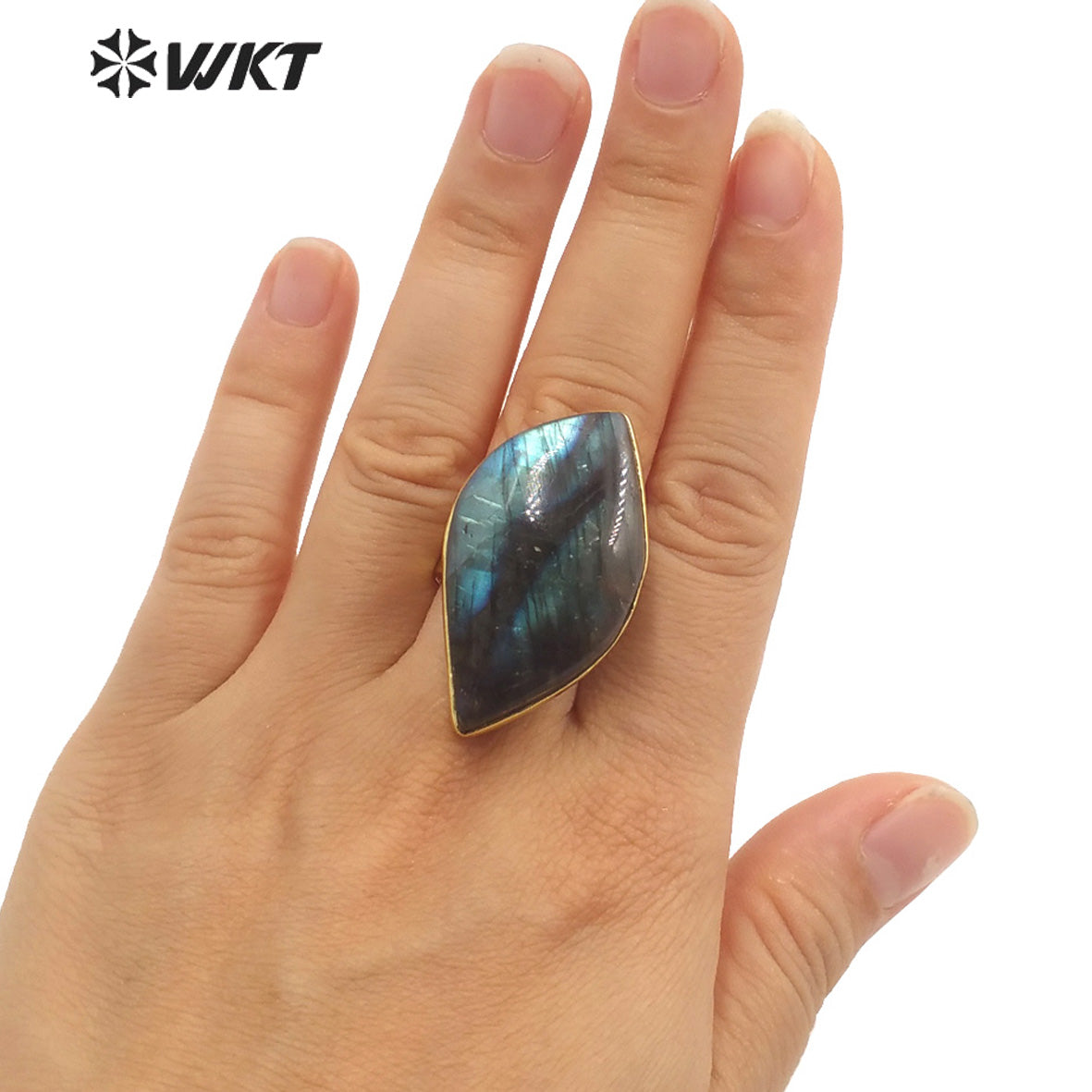 WT-R389 WKT 2022 New Fashion Adjustable RingFor Gift Jewelry Labradorite Stone for Women Girls Wedding Engagement Stone Rings