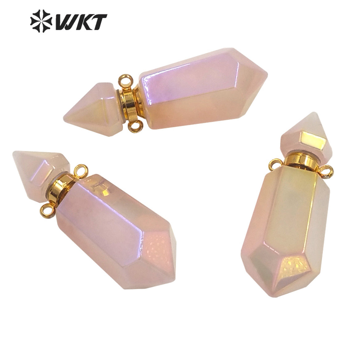 WT-P1650 Amazing Double Point pink Aura Stone Perfume Bottle Pendant Long Spirit Quartz Stone Necklace Pendant for Girl Friend