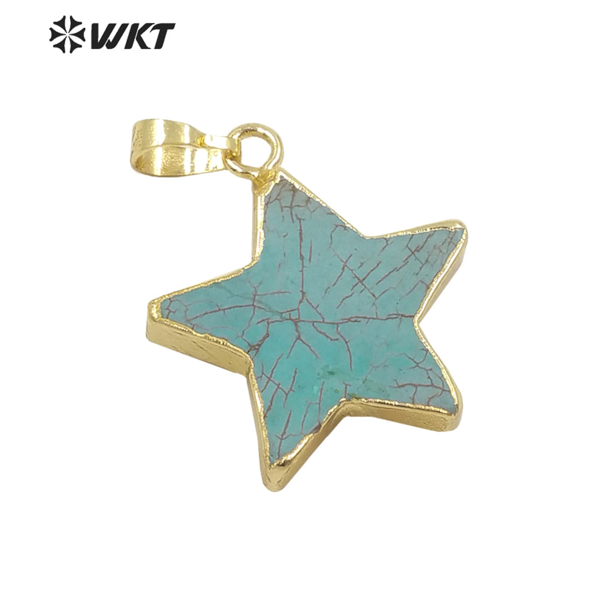 WT-P1718 Newest Fashion Popular Gold Trim Natural Turquoise Star Pendant Healing Series Hand Carved Stone Star Jewelry