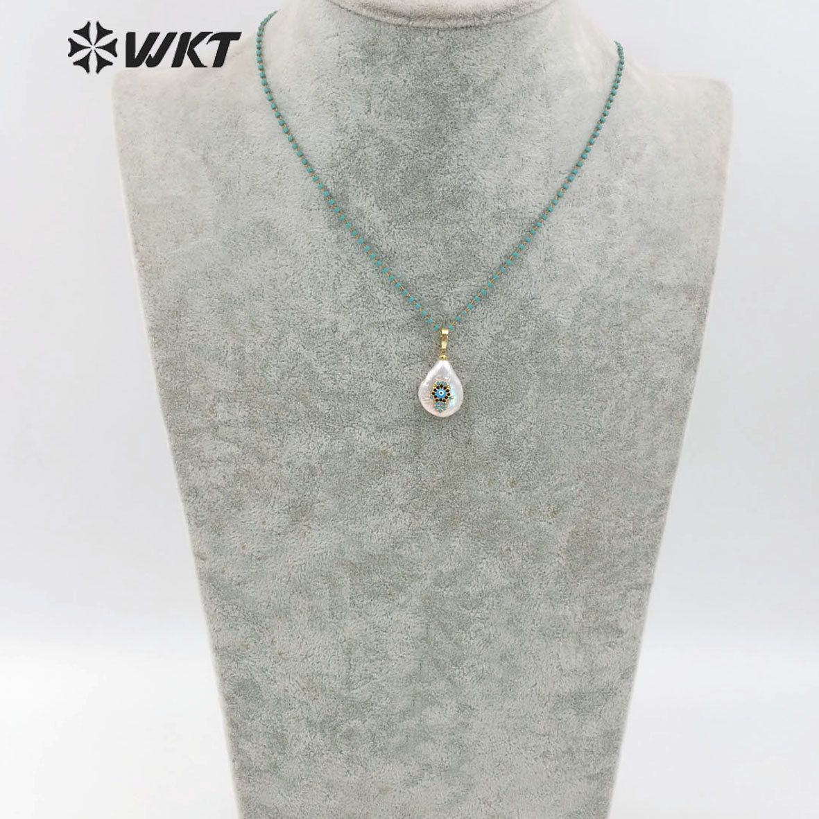 WT-MN952 Fashion Setting Irregular Shape Pearl with CZ Micro Pave Necklace Hot-sales Lady Natural Stones Necklace