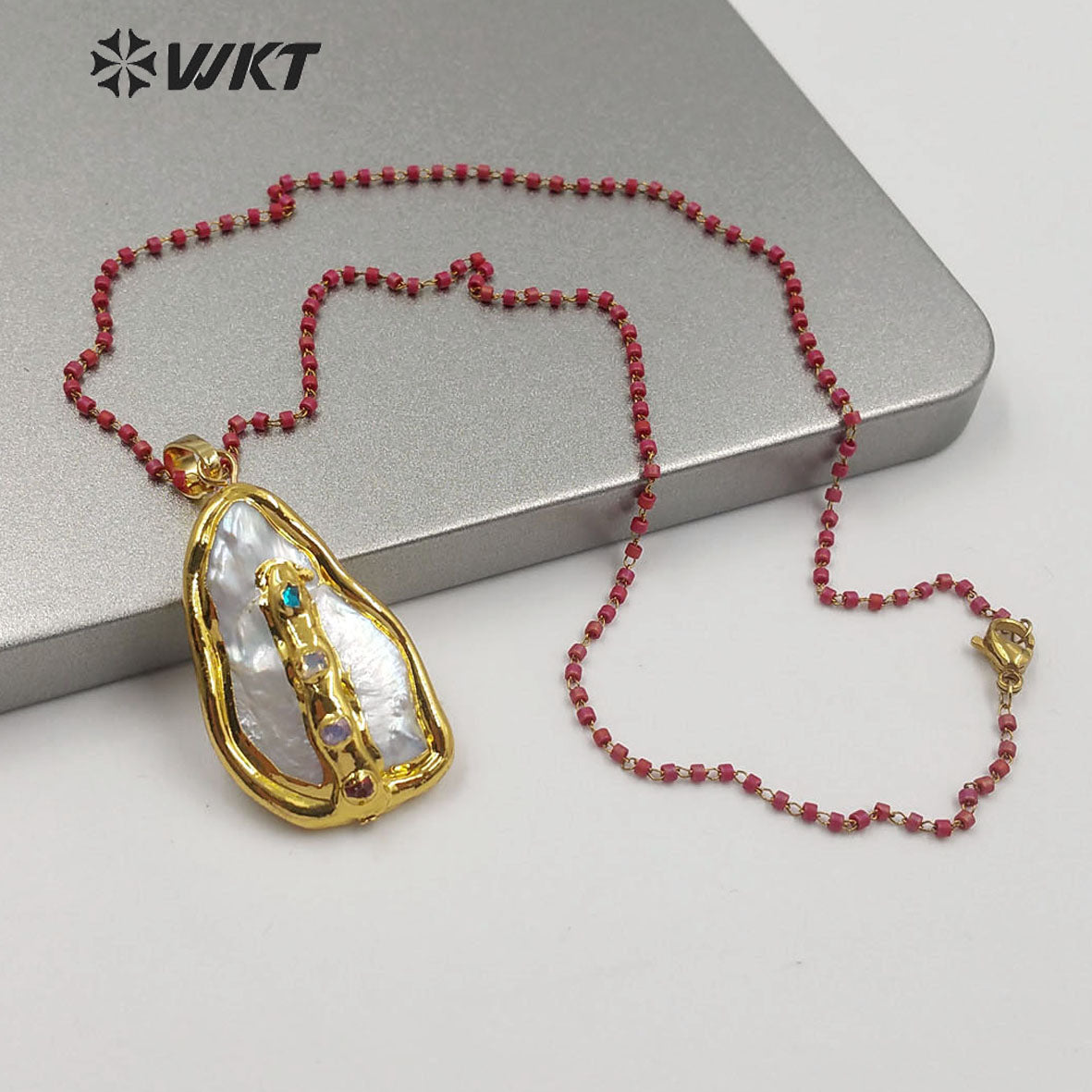 WT-MN965 Gold Plated Freshwater Pearl With CZ Charm Necklace Fashion Lady Jewelry Natural Pearl Necklace
