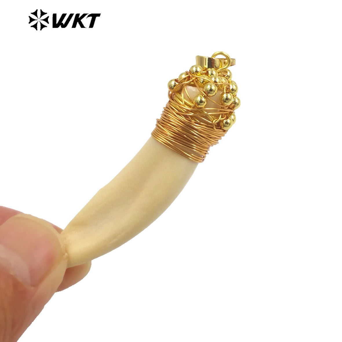 WT-P1913 New Elephant Teeth Design Punk Pendant 18k Real Gold Plated Claw Setting Oval Teeth Pendants for Birthday