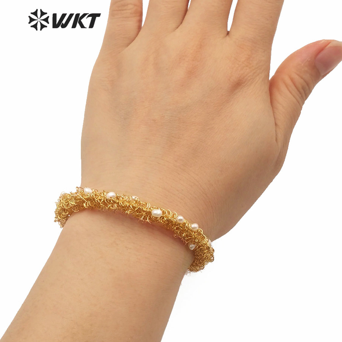 WT-MPB015 Charming Gorgeous Tiny Pearl Cluster Women Gold Bangle Fashion Adjustable Cuff Pearl Bangle Birthday Gift Bangle