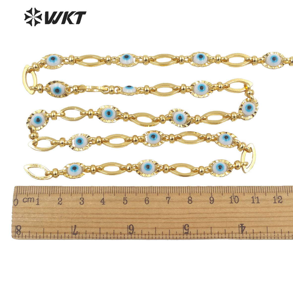 WT-RBC191 Amazing Unique Turkey Evil Eye Chain 18k Real Gold Plated Resist Tarnishable Lucky DIY Brass Chain for Bracelet