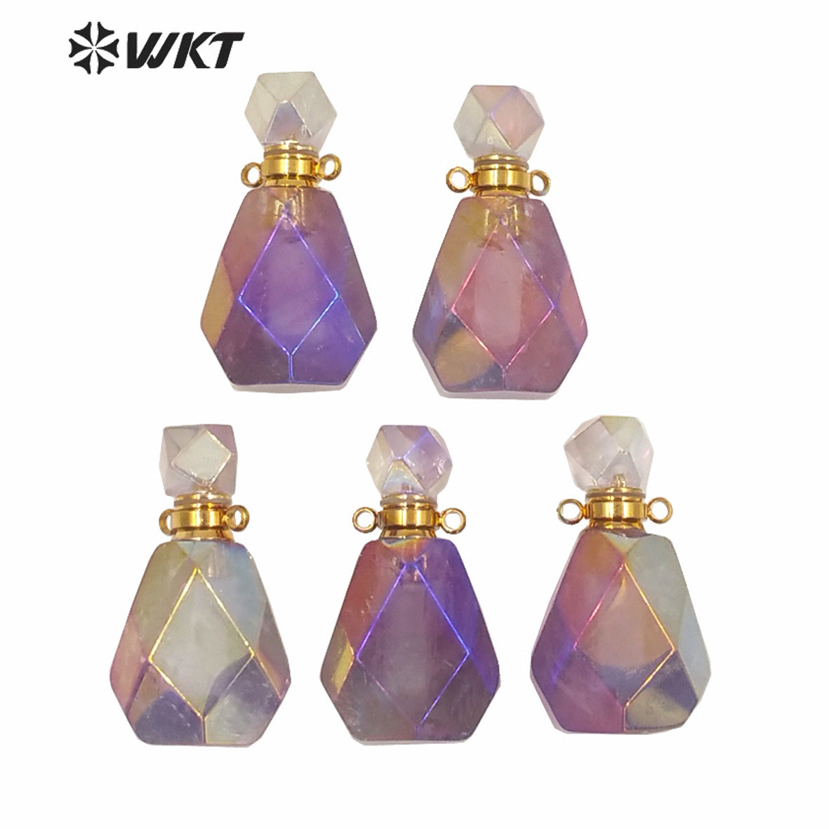 WT-P1594 Amazing New Gorgeous Women Gold AURA Titanium Electroplated Natural Stone Perfume Bottle Pendant for Necklace