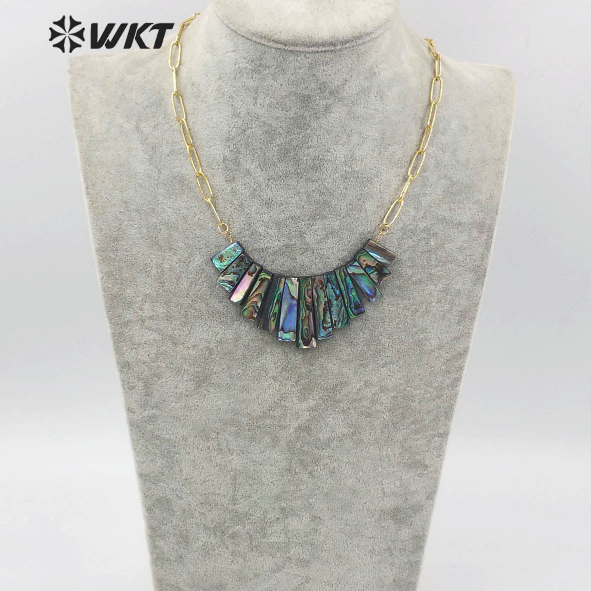 WT-JN148 WKT New Design Women Handmade Assemble Natural Abalone Shell Statement Necklace White Shell Link Chain Pendant Necklace