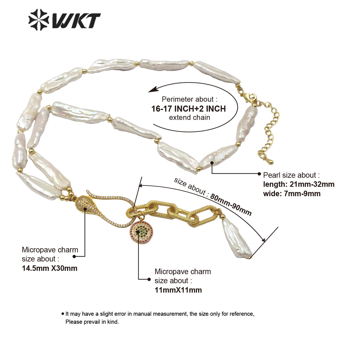 WT-JN110 New Exclusive Design Pearl Chain and Micro Pave Charm Necklace Lady New Fashion Jewelry Natural Pearl Necklace