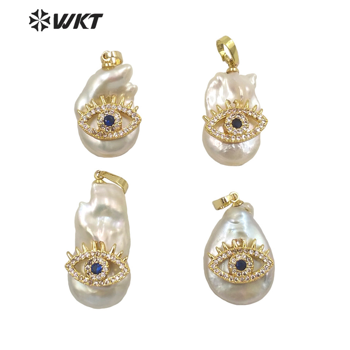 WT-JP259 New Design Popular Women Charming Micro Pave CZ Eye Pearl Pendants With Gold Hoop Fancy Girl Natural Real Pearl