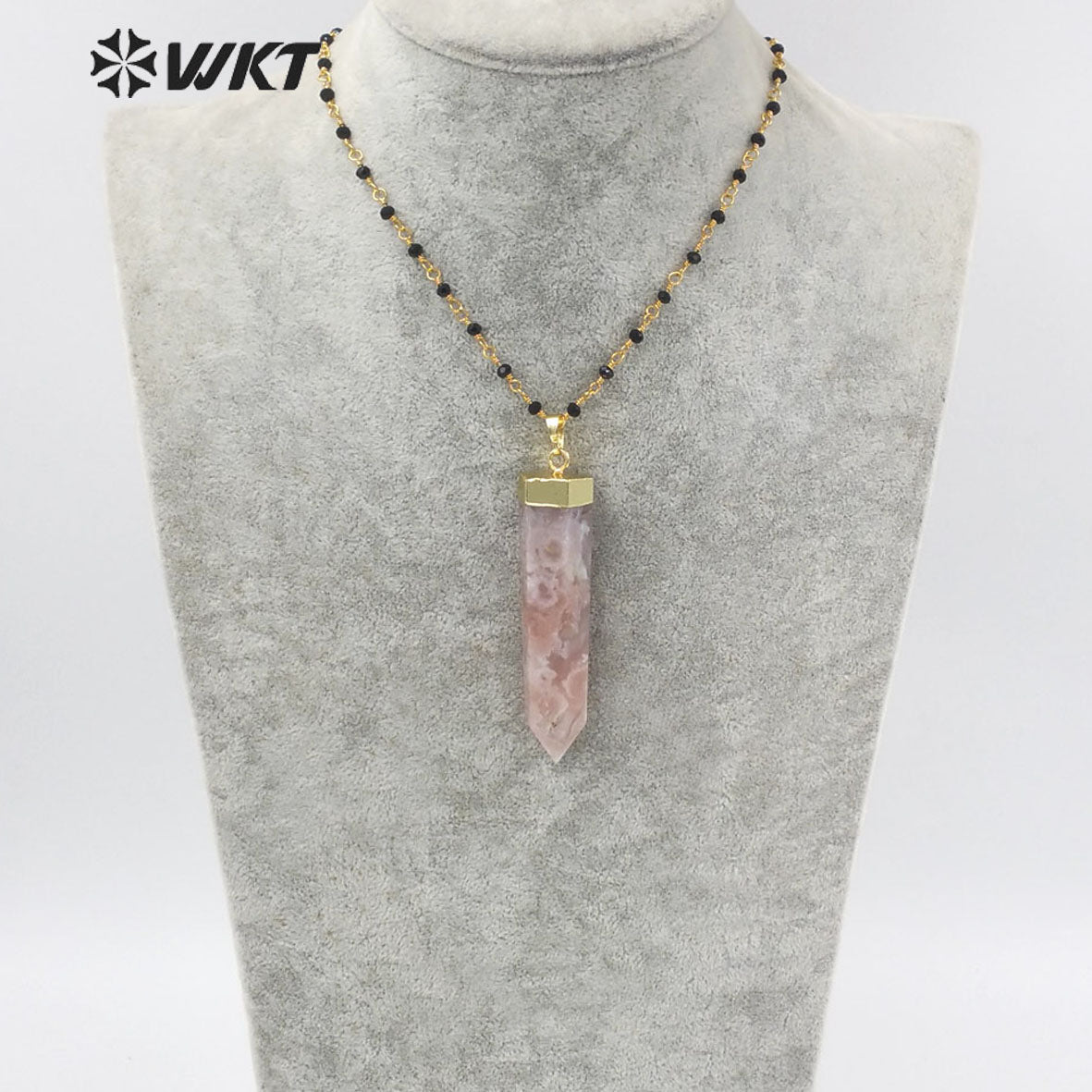 WT-N1294 Amazing High Polish Natural Hexagon Cherry Agate Pendant Necklace Fashion Gold Healing Spirit Quartz Point Necklace