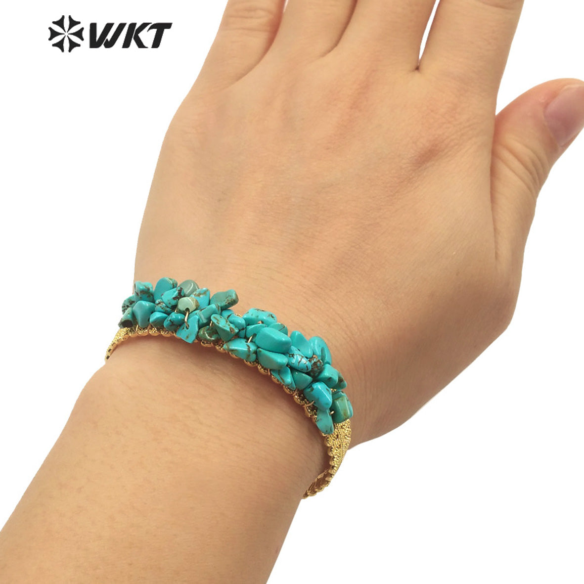 WT-B571 Amazing Tiny Crack Gold Wire Wrapped Stone Bangle Fashion Women Gold Electroplated Tiny Birthday Stone Bangles