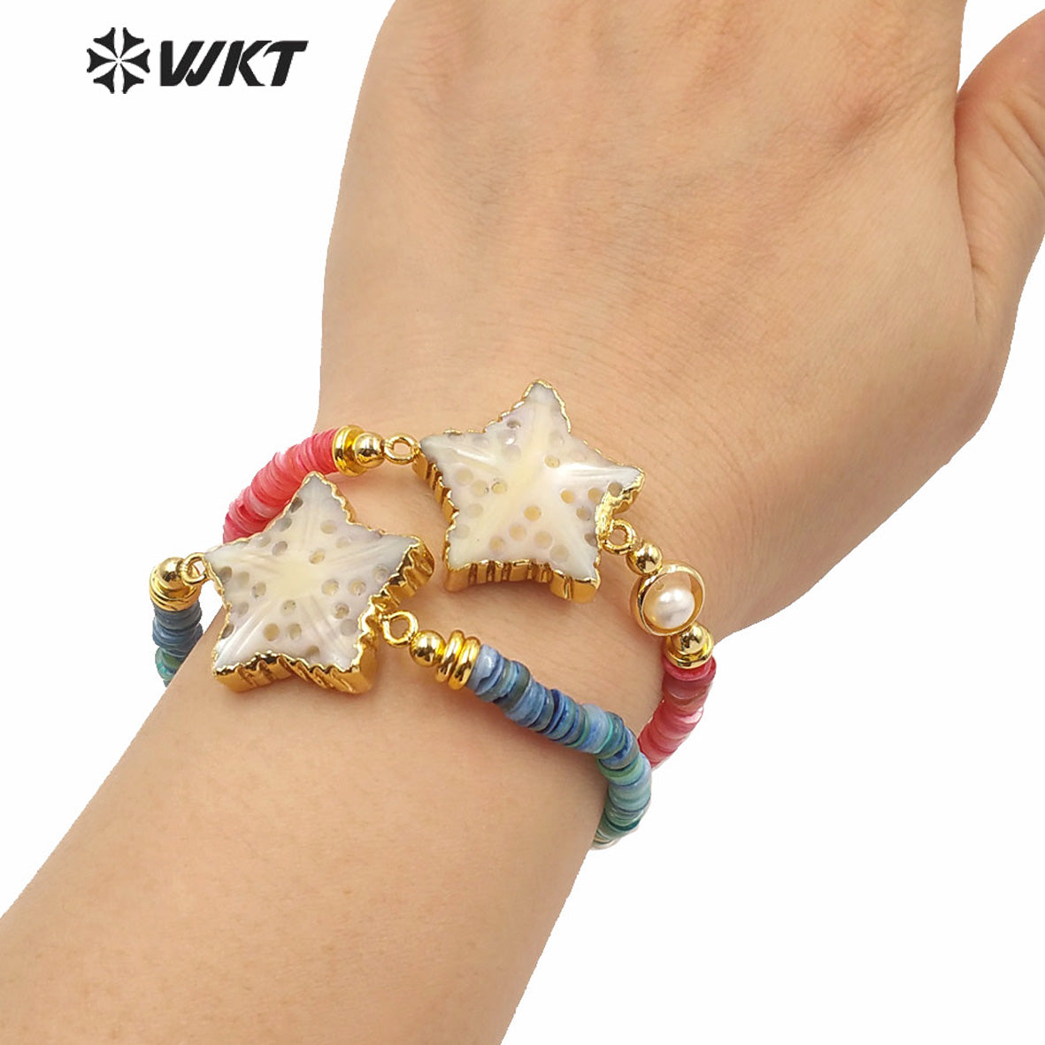 MPB007 Super Chic Women Summer Style Vacation Bracelet Candy Color Natural Shell Beads Bracelet with Sea Star Charms