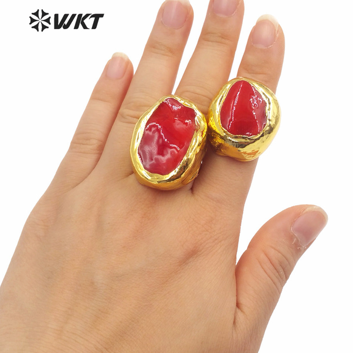 WT-MPR060 Freshwater Red Coral Stravagante 18k Gold Plating Trendy Ring Lovely Women Natural Pearl Boho Ring for Gift