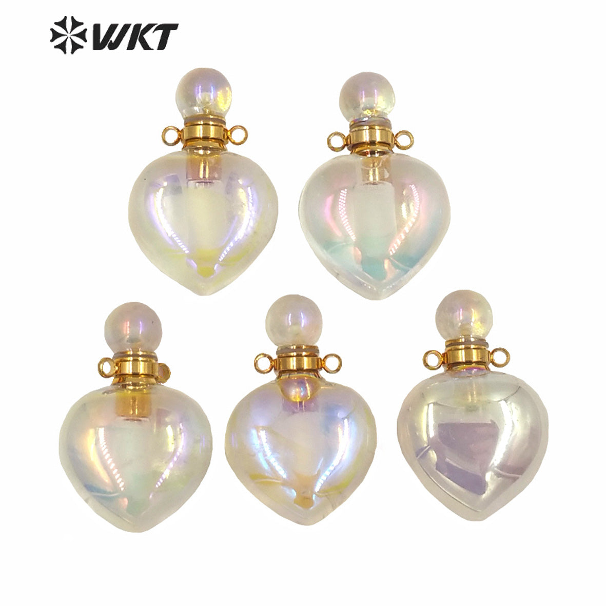 WT-P1595 Amazing WKT Exclusive Color Natural AURA Quartz Heart Shape Stone Pendant Fashion Heart Essencial Oil Bottle Pendant