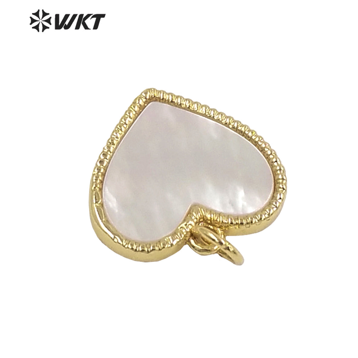 WT-JP322 Wholesale Fashion 18k Real Gold Bezel White MOP Setting Shell Charm Small Lovely Heart Shell Pendants