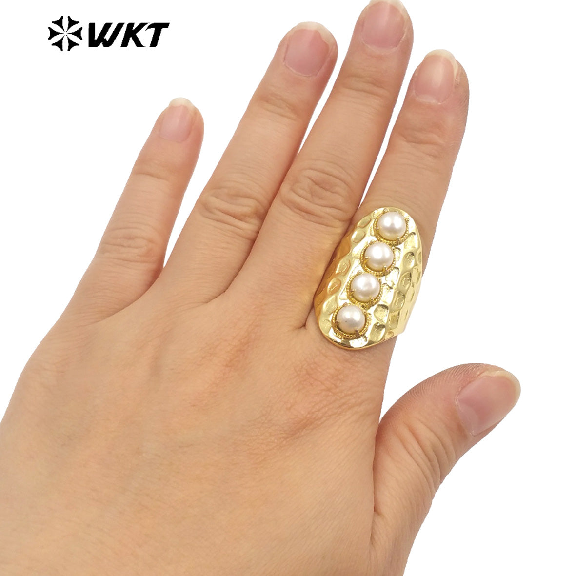 WT-MPR056 WKT Latest High Quality Fashion18k Real Gold Plated Trendy Gift for Women Natural Mother of Pearl Ring