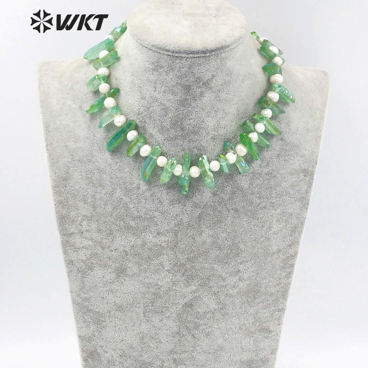 WT-N1400 Bohemian Vintage Women Jewelry Design Necklace Aura Crystal Quartz Strand Necklace Handmade Statement Necklace